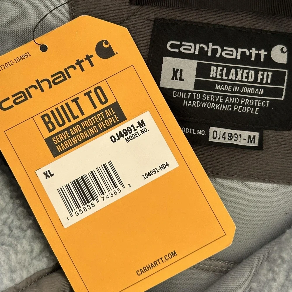 Carhartt Sweater Mens XL Blue Grey Fleece Pullover Relaxed Fit Front Pocket - Picture 2 of 10